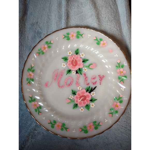 10" Hand Painted Anchor Hocking Suburbia Plate Mother's Day Vintage - Picture 1 of 4